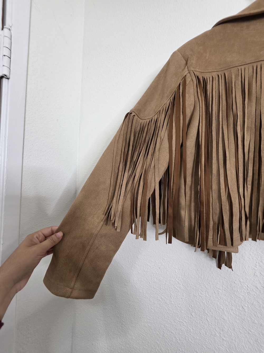 Womens Faux Suede Fringe Cropped Jacket Tan Brown Western Cowgirl Small - Picture 10 of 14